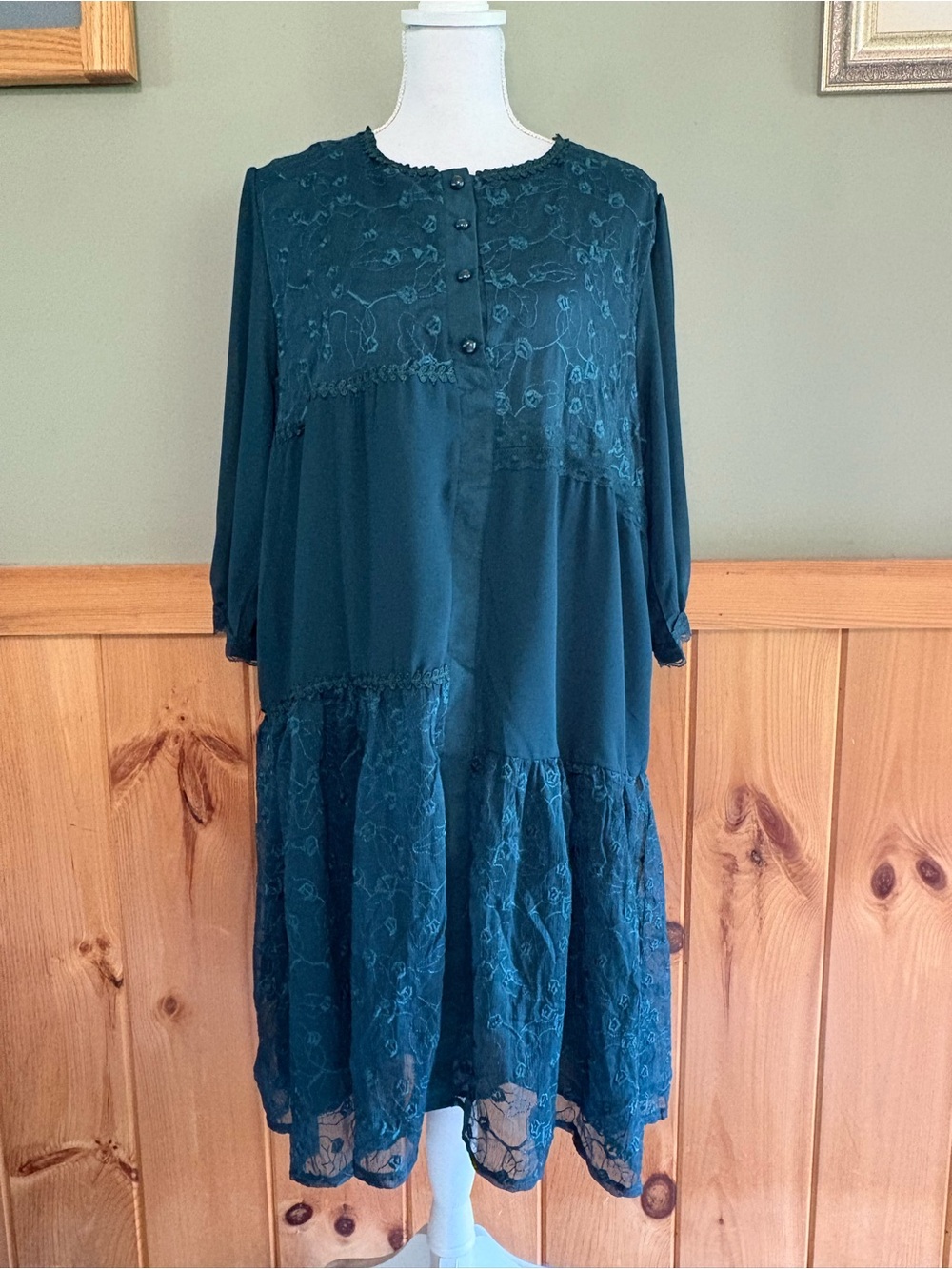 SooLinen Teal Embroidered Lace Tunic Dress Boho Lagenlook NWT *